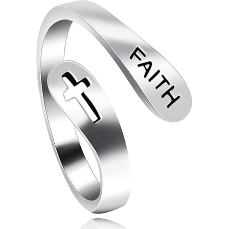 Justerbar 925 Sterling Sølv Kors Tro Ring for Kvinder og Mænd, Kristne Finger Åbne Ringe, Religionssmykker