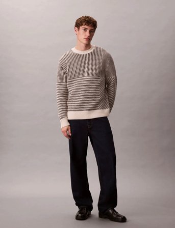 Calvin Klein Ls Wool Menswear Pattern Crwnk S - Beige - L