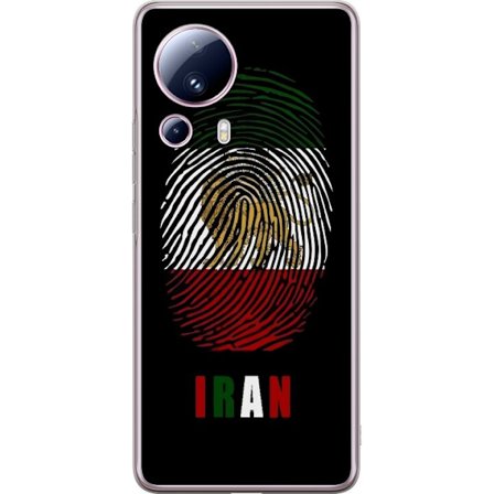Kompatibel Mobilcover til Xiaomi 13 Lite Fingeraftryksformat som Irans flag med løvemotiv på sort dramatisk baggrund