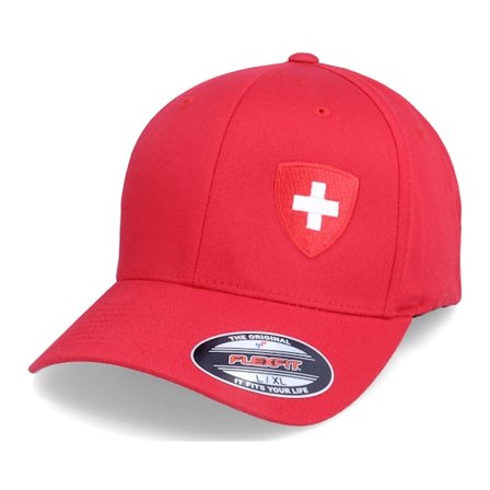 Forza - Rød flexfit Caps - Switzerland Flag Shield Red Flexfit @ Hatstore