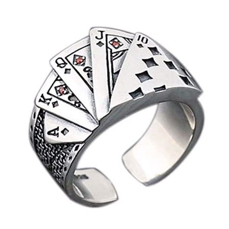 Pokerspel Casino Ring Spelkortsring Statement Ring Vintage Justerbar Vintage Silver Smycken För Kvinnor Män