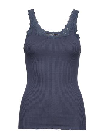 Silk Top W/ Lace Top Ærmeløs Top Blå Rosemunde