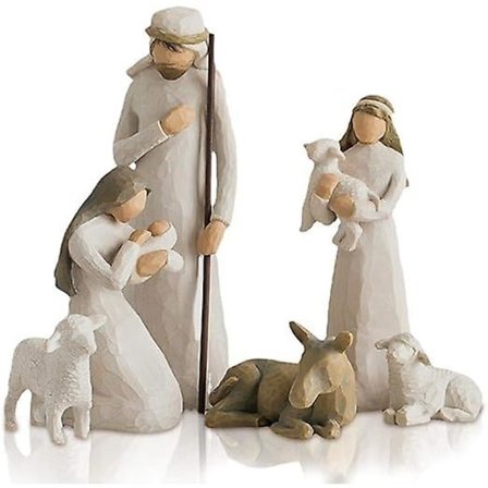 Jeesuksen syntymäsetti, joulun seimiasetelmakoristeet, uskonnollinen kristillinen pyhän perheen seimiasetelma, perinteinen joulukoristehartsista