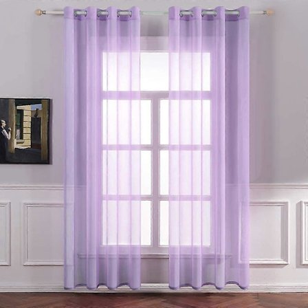 Sett med 2 lette voilegardiner med maljer, transparent utseende, gardiner laget av voilepolyester, maljegardin, transparent, 132x244 cm (BxH), lys 