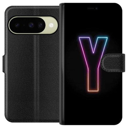 Kompatibelt Plånboksfodral till Google Google Pixel 10 Minimalistisk neonbokstav Y i färgskiftande ljus mot svart bakgrund