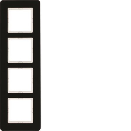 Hager 10146076 Dekkramme 4 rom, Q.7, glass Svart, Strømbrytere & vegguttak