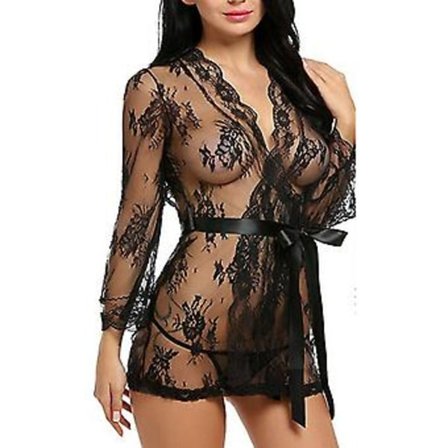 Naisten seksikäs pitsialusvaatesetti yöasu yöpaita stringit babydoll-alusvaatteet (4XL musta)