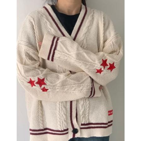 Taylor Swift Star Folklore Cardigan Star Broderad Oversized Stickad Botton Up-tröja Red XL