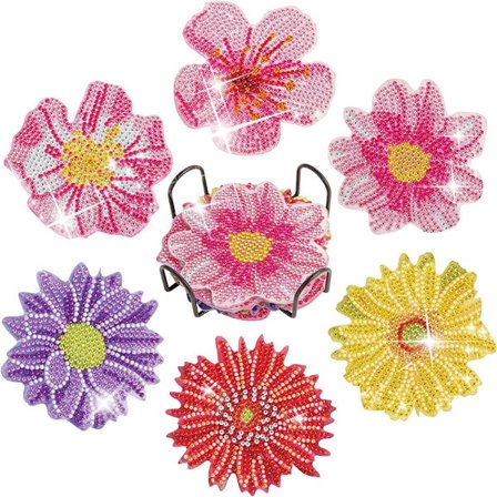 6 STK Diamond Art Painting Coasters Kits DIY Flower Coasters