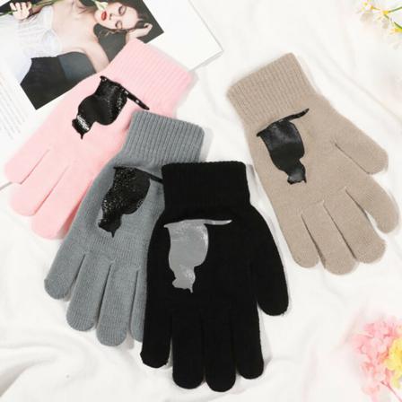 Handskar Med Katt- Och Print För Kvinnor, Modetrendshandskar
