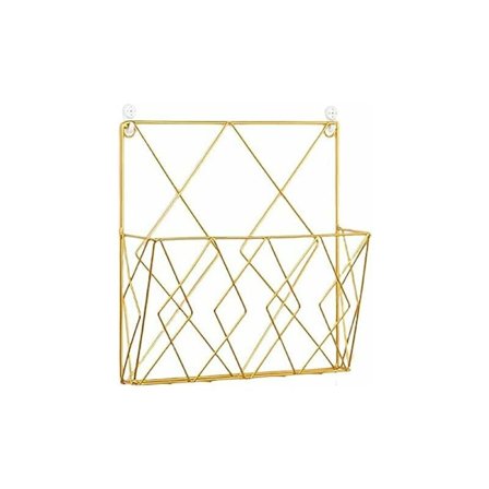 Metallinen seinälle ripustettava lehtiteline, lehtikori, seinälehtiteline, jossa 2 koukkua lehdille ja kirjoille