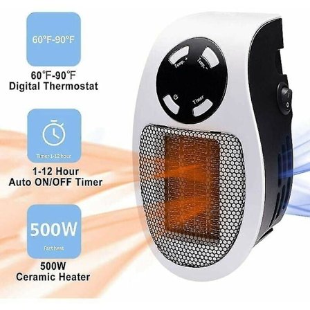 2-pak 500 Watt Keramisk Varmeblæser Mini Varmeblæser Økonomisk Bærbar Varmeblæser med Stik med Termostat og M