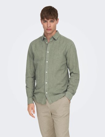 ONLY & SONS Onscaiden Life Ls Solid Linen Shirt Noos - Green - XXL