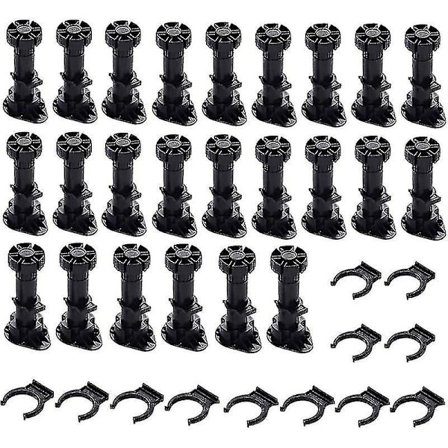 24 stk. plastikskabsben, møbelfødder, justerbare møbelfødder, sorte plastikmøbelben med clips til køkkenmøbler, C