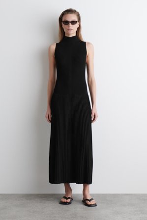 COS Women's Pleated High Neck Maxi Dress in Black
