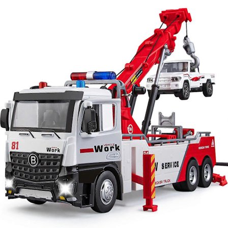 Hinausauto lelu pojille, metallinen hinausauto nosturilla ja valolla, työkone malli äänellä, lahja lapsille