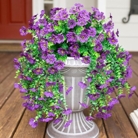 Simulations plastikblomster eukalyptus violette grønne blade rattan stue indendørs vægophæng dekoration falske blomster