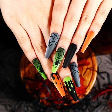 Halloween Fake Nails Pumpkin Nails Paina kynsille