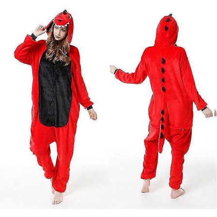 Onesie Flanell Voksen Pyjamas Rød Dinosaur Anminal Cosplay Kostyme On Nesie Pyjamas