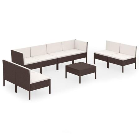 Vidaxl Loungegrupp För Trädgården Med Dynor 9 Delar Konstrotting Brun