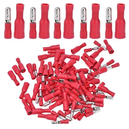 100 stykker (50 par) 22-16 AWG isolerte hann- og hunn-bulletkontakter