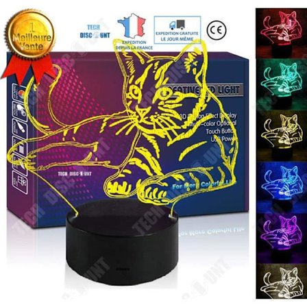 Lampe effekt 3D - TD - Katte Kitty - Genopladelig USB - Fjernbetjening - 7 farver