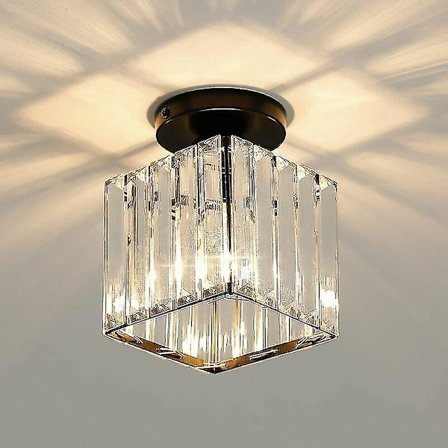 Mini krystall taklampe, moderne krystall lysekrone, LED taklampe for gang, inngang, restaurant, bar, E27 (svart) [energiklasse F]