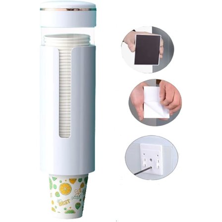 Hvid kopholder, vægmonteret engangskopdispenser, nem at