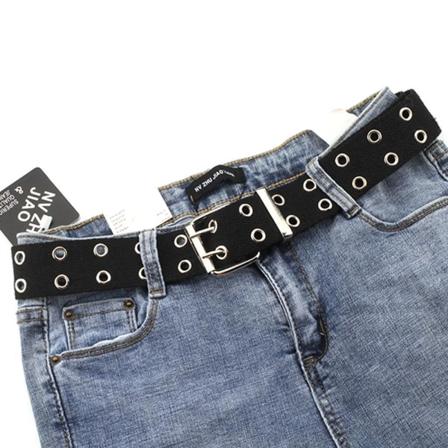 Nylon punottu vyö Double Pin Solki vyötärönauha MUSTA black