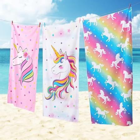 ACY Unicorn strandhandduk - 70 x 150 cm regnbågspolyester campinghandduk för flickor Barn Snabbtorkande Ul