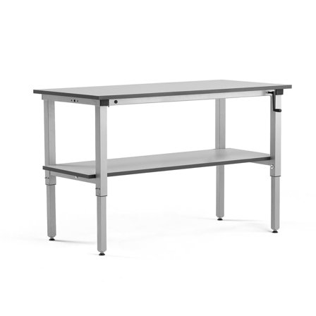 Height adjustable workbench MOTION + bottom shelf, manual, 150 kg load, 1500x600 mm