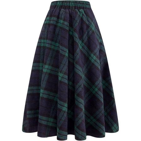 Dame Høj Elastisk Talje Maxi Skørt A-linje Tartan Vinter Varmt