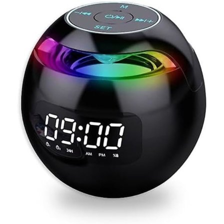 Bærbar Bluetooth LED vækkeur med trådløse højttalere og FM-radio, sort, en størrelse