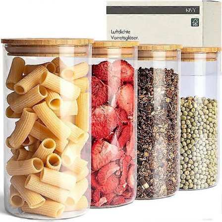 Lufttäta förvaringsburkar med lock [4x 1200ml] - Glasförvaringsbehållare med lock - Förvaringsburkar med BPA-fria silikontätningar - 