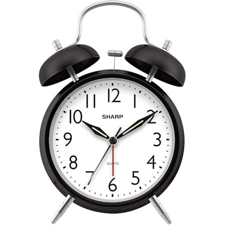 Dobbel Klokkevekker - Høy Alarm - Flott for Tungsovere - Batteridrevet Kvarts Analog Klokke