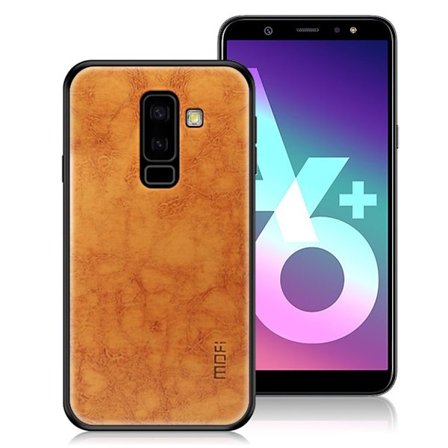 Samsung Galaxy A6 Plus (2018) MOFI Synteetti Nahkainen Kova Muovinen Hybriidi Takasuoja Kuori - Ruskea