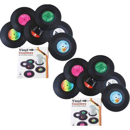 Sett med 12 retro-underlag for CD Black, under glass, underlag, coa