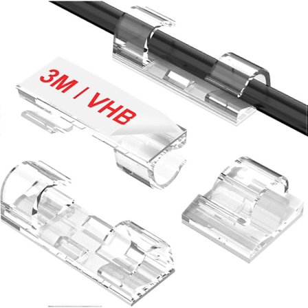 Selvklæbende Kabelclips Klar (40 stk., M), Opgraderede Ledningsholdere til Væg, Stærk Ledningsorganisator Under Bord, Bil, PC, Julelys Indendørs/