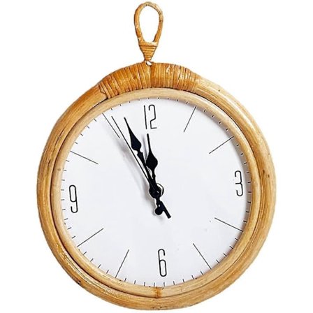 2023 - Rattan Käsinkudottu Seinäkello - Yksinkertainen Design Riippuvalo Kello Sopii Kotiin Makuuhuoneeseen Olohuoneeseen Asuntolaan