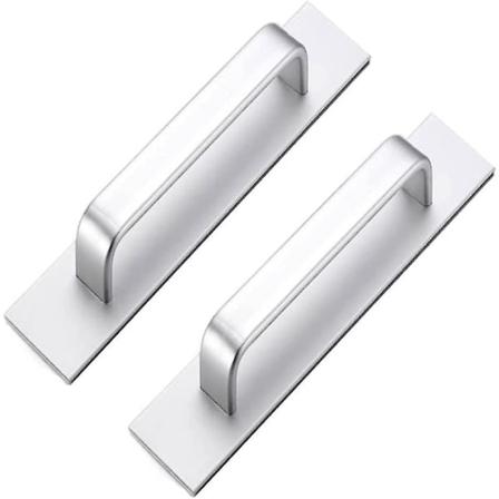 Sæt med 2 selvklæbende aluminiumhåndtag til garderobe, soveværelse, badeværelse, køkken i rustfrit stål [LGL]
