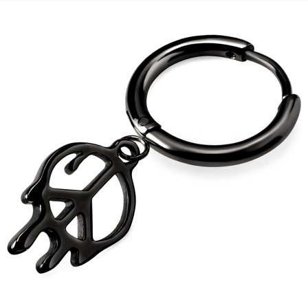 Fahrenheit | Gunmetal Black Stainless Steel Melting Peace Sign Hoop Earring for Men - Charm Hoop Earrings