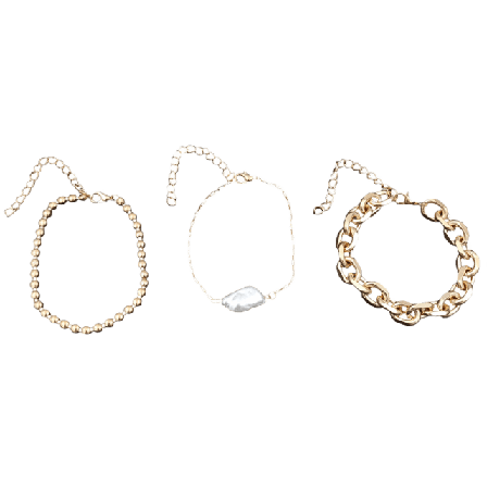 Complement 3 Pack Armband Med Olika Kedjor Och Pärla Dam Guld