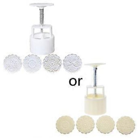 4 stk. Håndpres Kage Stempel Månekage Dekor Form Tønde Månekage Form 100g Bagværk DIY Værktøj Hvid-FA-