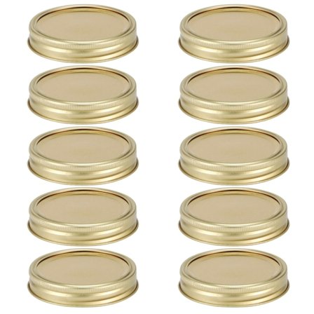 10 st 70 mm Guld Glasburk Konserveringslock med Ring och Täckplatta