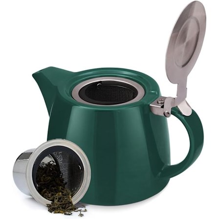 Porslin Te-kanna med Infuser, Sil och Lock | Te-kanna för 2 Personer | Mörkgrön | Te & Kaffe Te-kanna, Te-presentset - 500ml/17 Oz