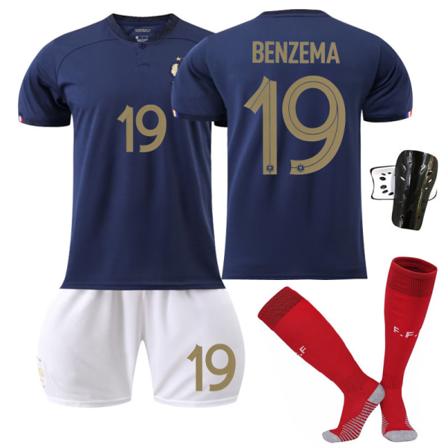 Frankrike Hjemme Fotballdrakt VM 2022 Nr. 10 Mbappe 19 Benzema 11 Dembele Voksen 22-23 France home game No. 19 #S