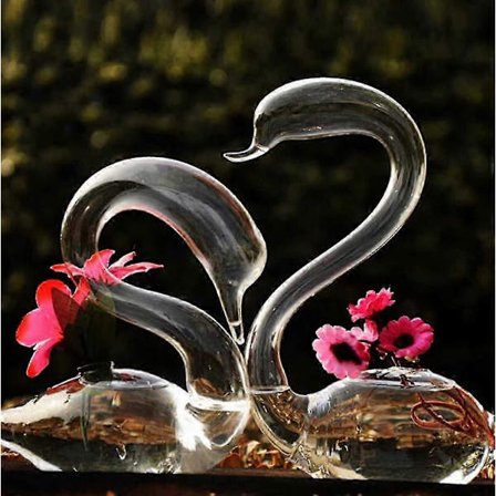 Ett par transparenta svanvaser i glas för alla hjärtans dag, bröllopspresent till älskande, hushåll, heminredning, guld -