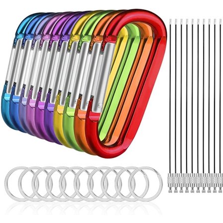 10-pak karabinkrok, 3,2" aluminium karabinkrok nøkkelring D-formet spenne med nøkkelringkabel og karabinkrok nøkkelring