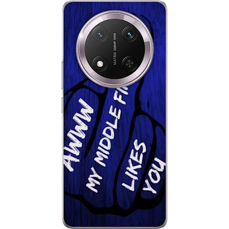 Kompatibelt Mobildeksel til Honor Magic7 Lite Mørk typografisk illustrasjon med hjerteform og budskap om vennskap mot dyp blå tretekstur