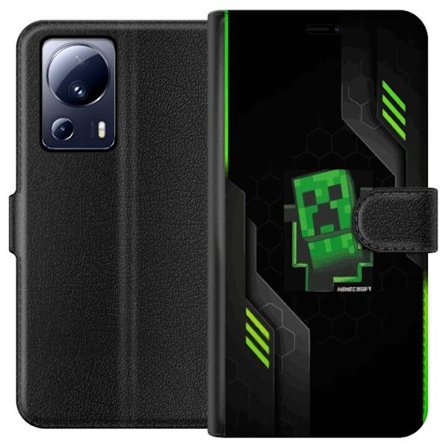 Kompatibelt Lommeboketui til Xiaomi Xiaomi 13 Lite Grønn pikselbasert creeper-lignende spillillustrasjon med futuristiske neoninnslag og mørk tech b